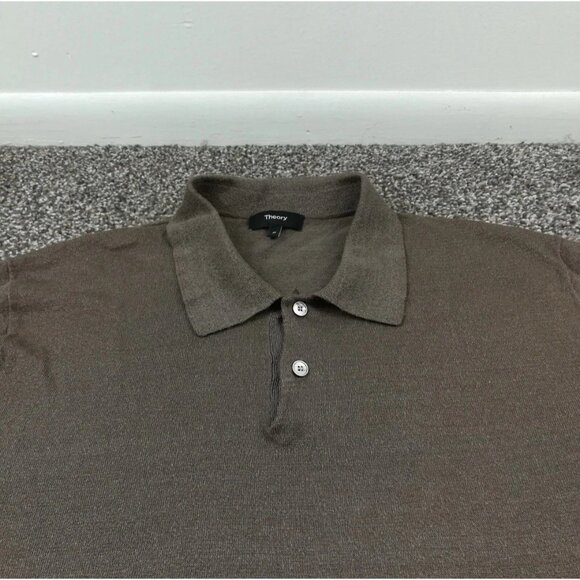 Theory Polo Shirt Linen Blend Brown Mens Medium - Picture 1 of 5